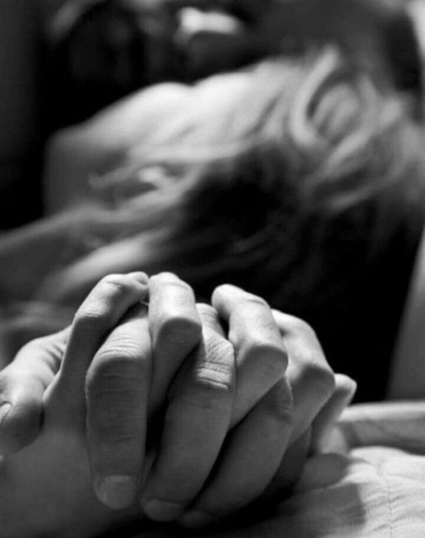 MutualClause fine-jewelry campaign by YQR Design, an intimate black-and-white photograph of two clasped hands